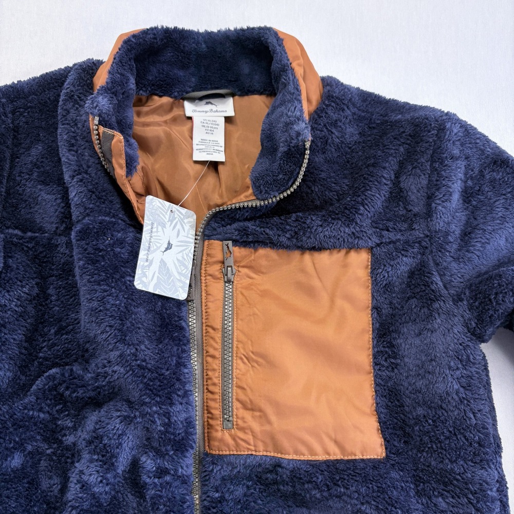 Tommy Bahama Kids XL Navy Blue Brown Sherpa Fleece Full Zip Jacket NWT Unisex